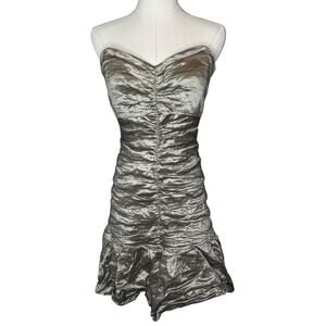 BCBGMaxAzria Strapless Corset Ruched Mini Dress Metallic Bubble Hem size Medium